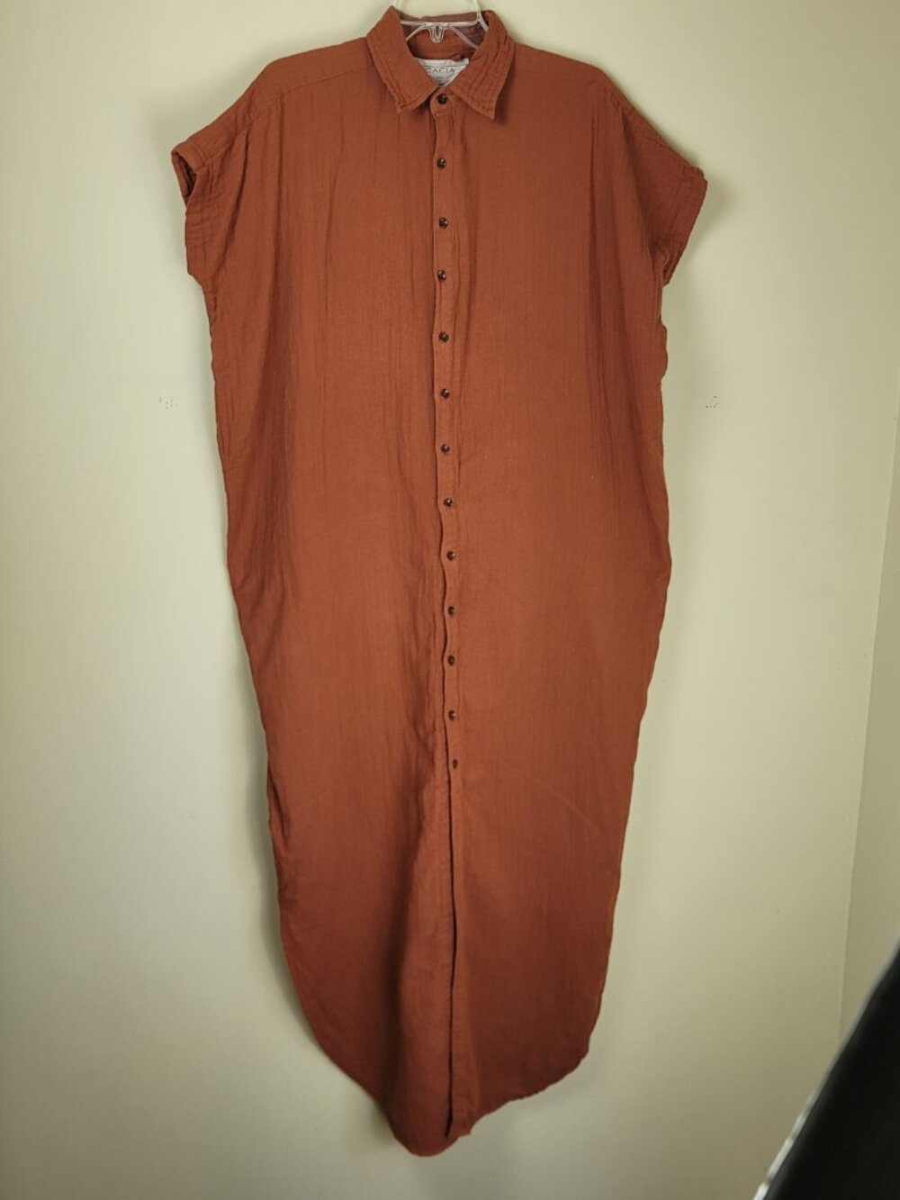 Acacia Swimwear Koda Cotton Gauze Maxi Cover Up Dress Petite Minimalist Earthy - Picture 3 of 12
